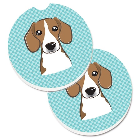 Carolines Treasures Checkerboard Blue Beagle Set of 2 Cup Holder Car Coaster BB1177CARC